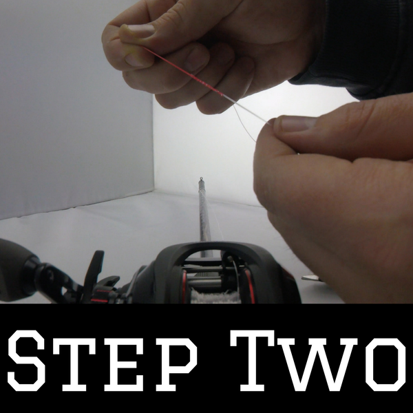 Step two of how to spool braid onto a baitcaster